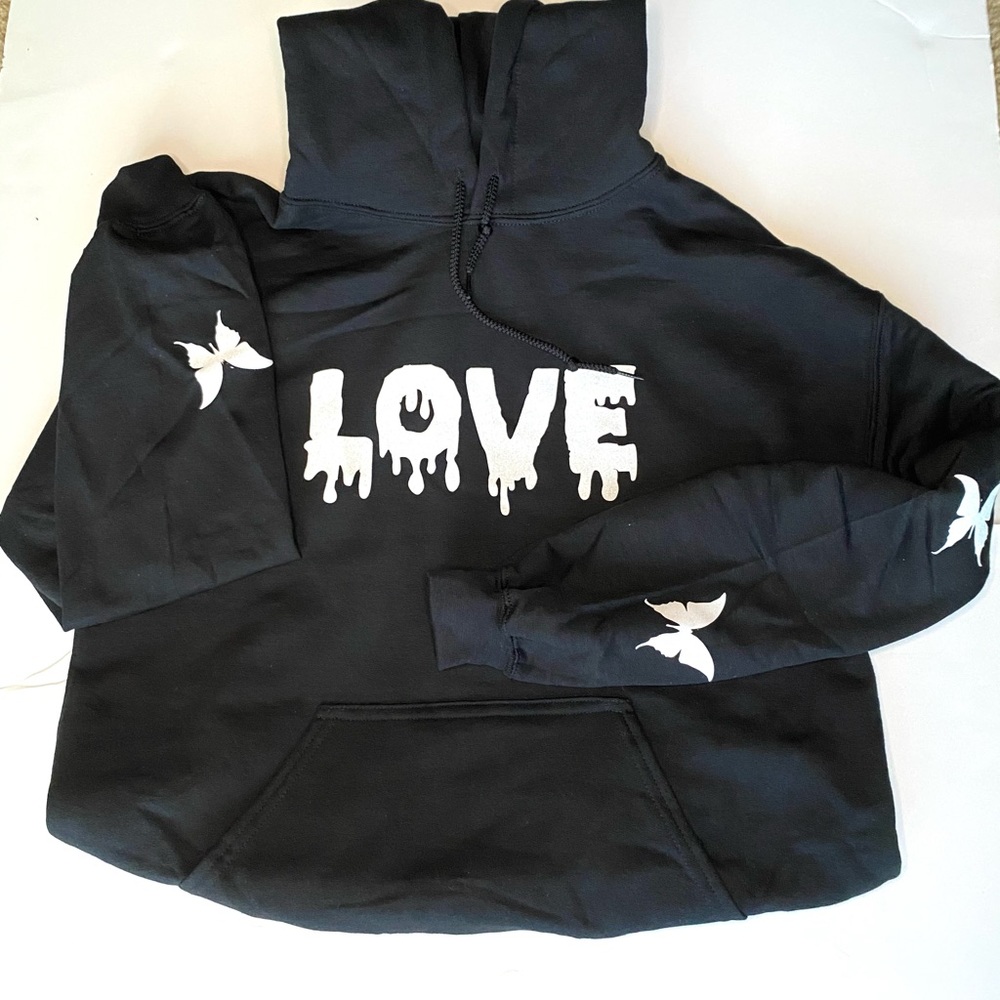 Custom Glitter Butterfly LOVE Pull Over Hoodie